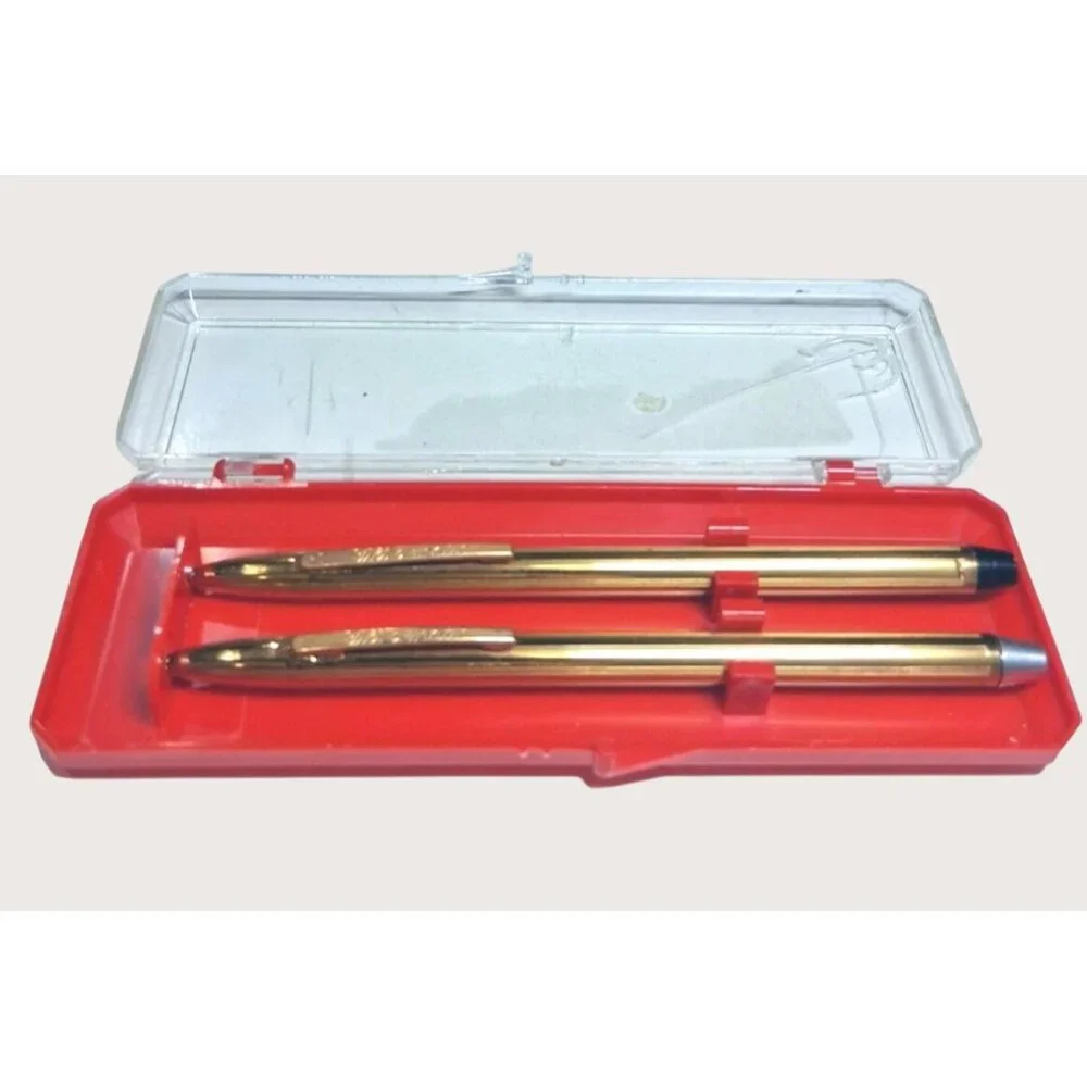Tilt a Matic Gold Pen & Pencil Set In Red Case Vintage